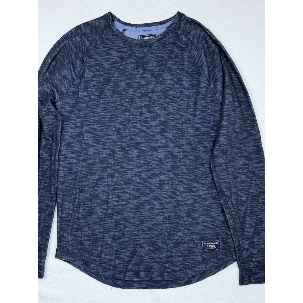 Abercrombie & Fitch Men Heathered Blue Gray Long Sleeve Raglan Crew Neck Shirt L